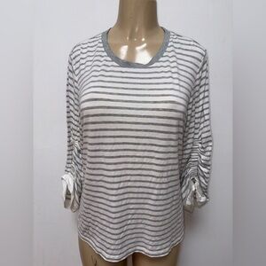 Kobi Helperin Striped Casual Shirt Size L Ruched Sleeves